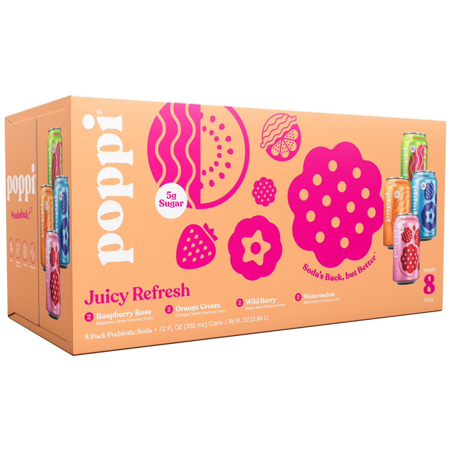 Poppi Prebiotic Soda, Juicy Refresh Variety Pack, Cans